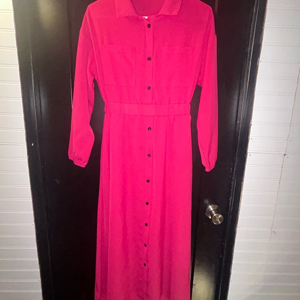 SHEIN Vibrant Pink Long Sleeve Dress
